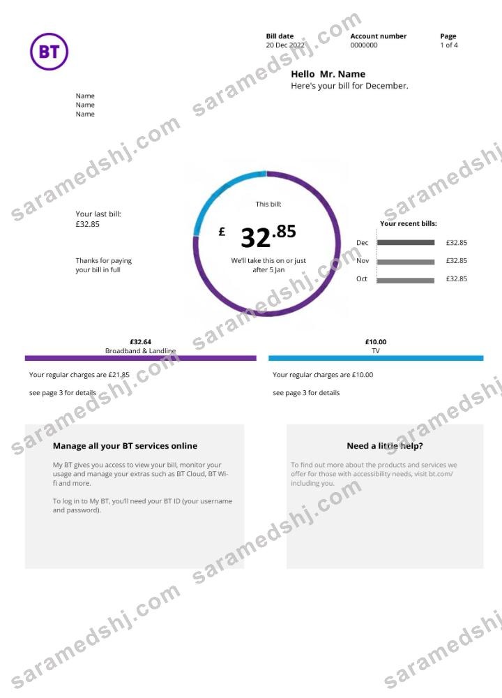 United Kingdom BT utility bill version 2 (2)